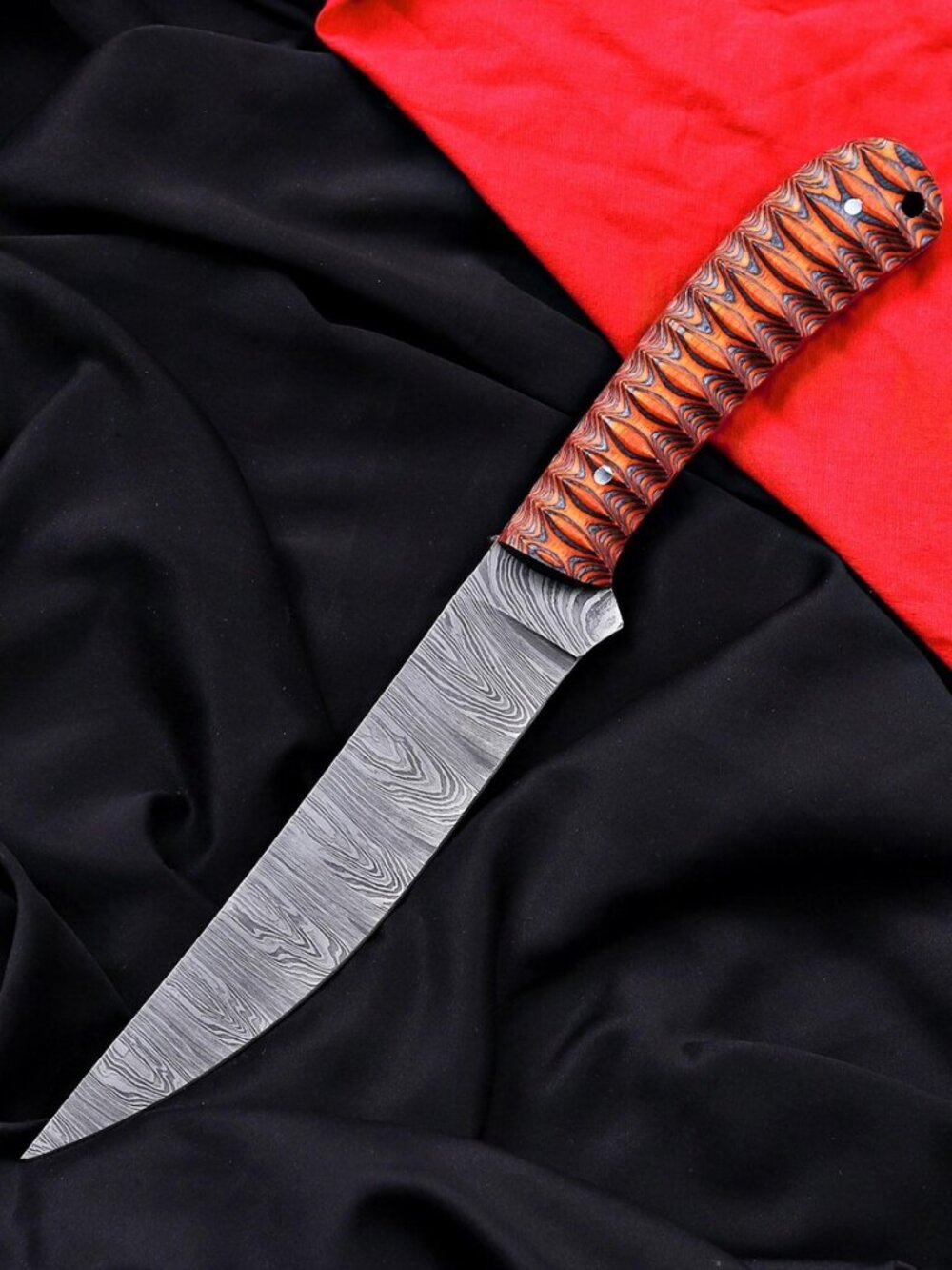 New Handmade Damascus Steel Kitchen Fillet Knife - Color Pakka Wood Handle